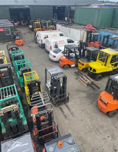 Smyth Forklifts yard filled with forklifts for hire and for sale in Dublin Ireland